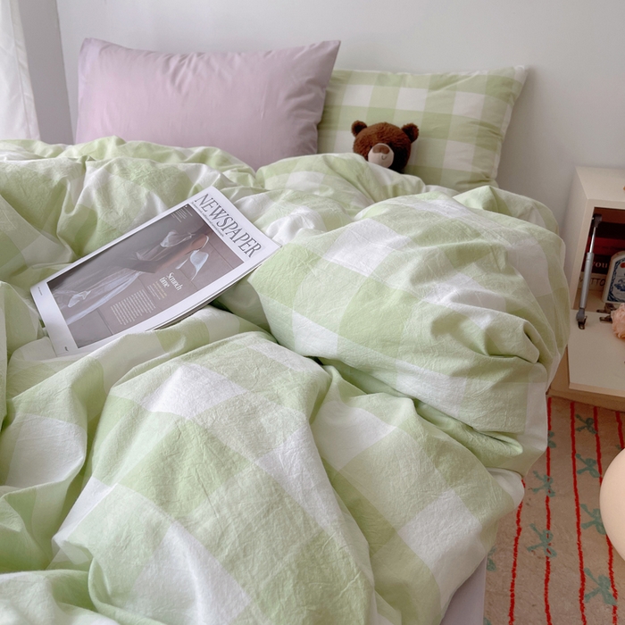 91家纺网 家纺一手货源 找家纺 繁花家居 2024新款亲肤混搭印花四件套系列（提供买家秀） 混搭-蜜瓜绿方格