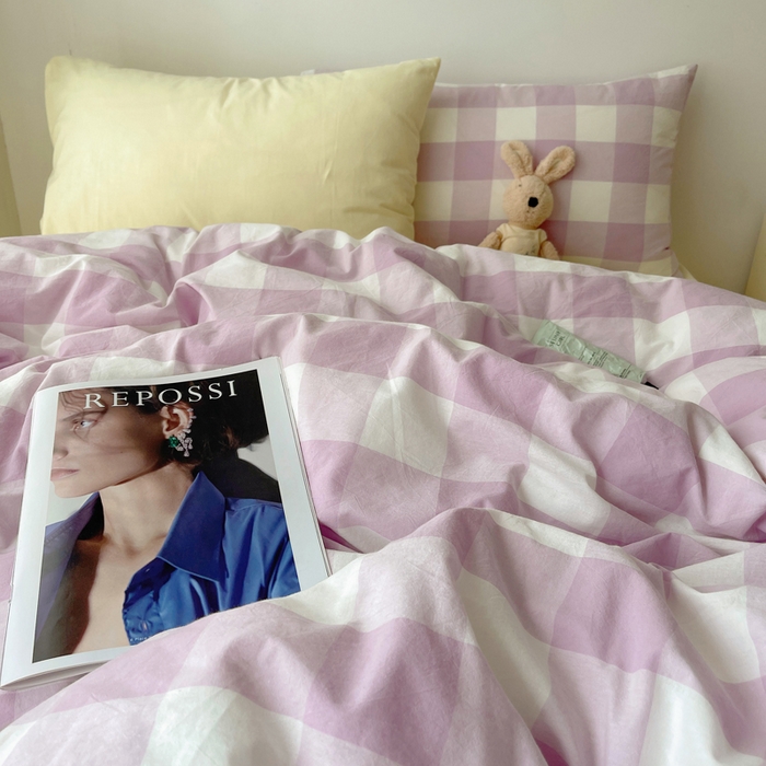 91家纺网 家纺一手货源 找家纺 繁花家居 2024新款亲肤混搭印花四件套系列（提供买家秀） 混搭-芋紫方格