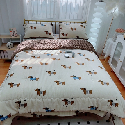 暖居 2024新款牛奶绒豆豆被床盖四件套 香肠狗