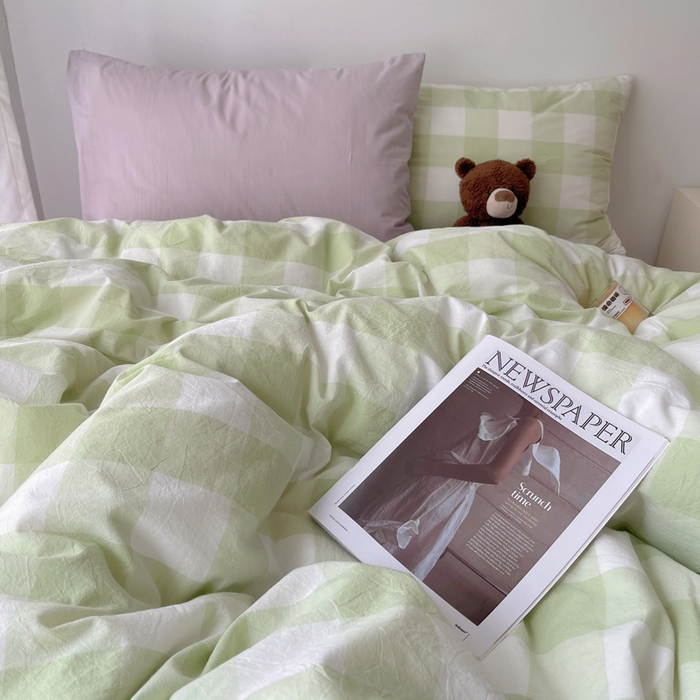 91家纺网 家纺一手货源 找家纺 繁花家居 2024新款亲肤混搭印花四件套系列（提供买家秀） 混搭-蜜瓜绿方格