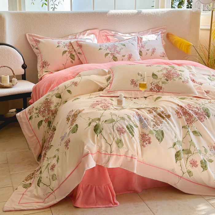 91家纺网 家纺一手货源 找家纺 7V 2024新款单件被套A纯棉B牛奶绒轻奢大宽边一字绣A类133*76全棉喷气宽幅长绒棉高克重全工艺牛奶绒 南枝-粉