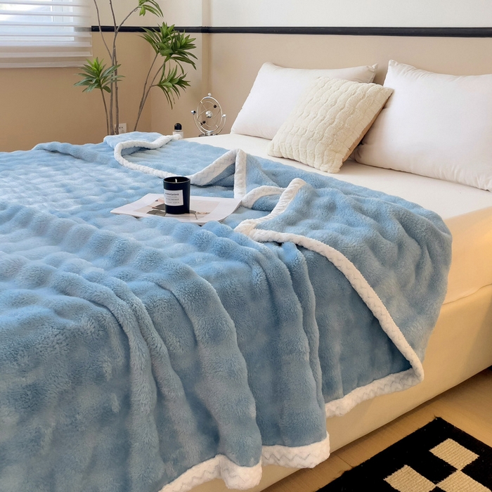 91家纺网 家纺一手货源 找家纺 （总）金喜 2024新款亲肤舒适纯色兔毛绒毯多用途毛毯办公室午睡毯家用毛毯被 