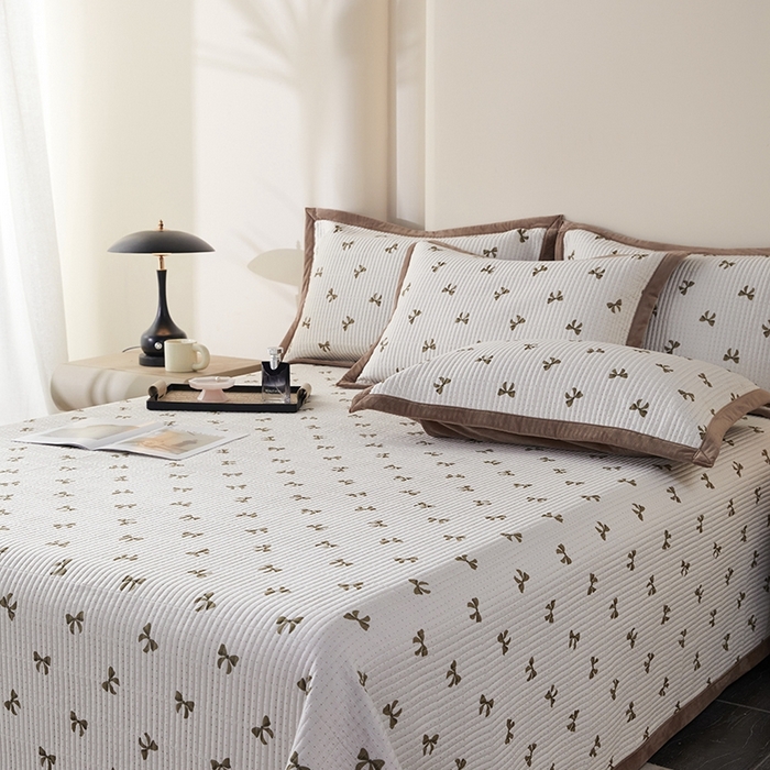 91家纺网 家纺一手货源 找家纺 莎果家纺 2025秋冬一面天丝一面绒高温砂洗床盖三件套 小香风-咖