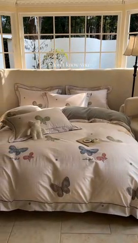 91家纺网 家纺一手货源 找家纺 7V 2025新款A纯棉B牛奶绒轻奢大宽边一字绣四件套A类133*76全棉喷气宽幅长绒棉高克重全工艺牛奶绒 蝶舞