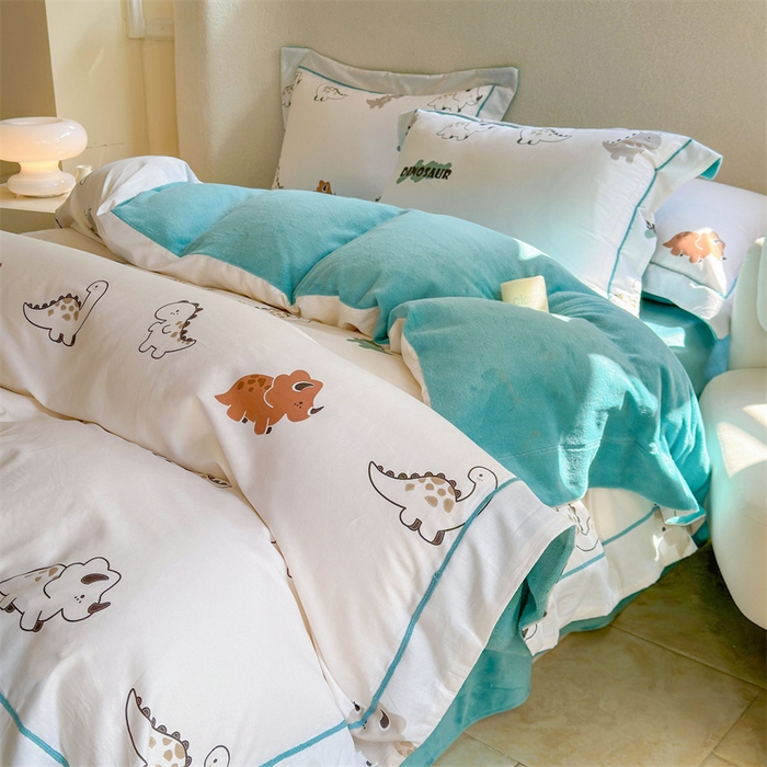 91家纺网 家纺一手货源 找家纺 7V 2025新款A纯棉B牛奶绒轻奢大宽边一字绣四件套A类133*76全棉喷气宽幅长绒棉高克重全工艺牛奶绒 侏罗纪