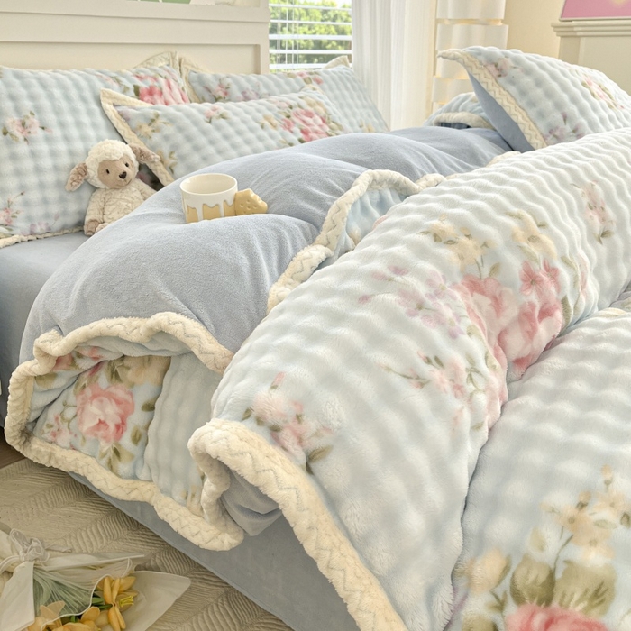 91家纺网 家纺一手货源 找家纺 金喜 2024新款泡泡牛奶绒四件套-欧帝莎 泡泡牛奶绒-花开朵朵