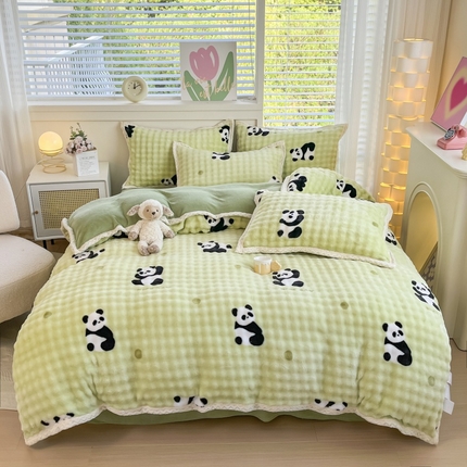 91家纺网 家纺一手货源 找家纺 （总）金喜 2024新款泡泡高克重牛奶绒四件套秋冬四件套床品-欧帝莎包边系列