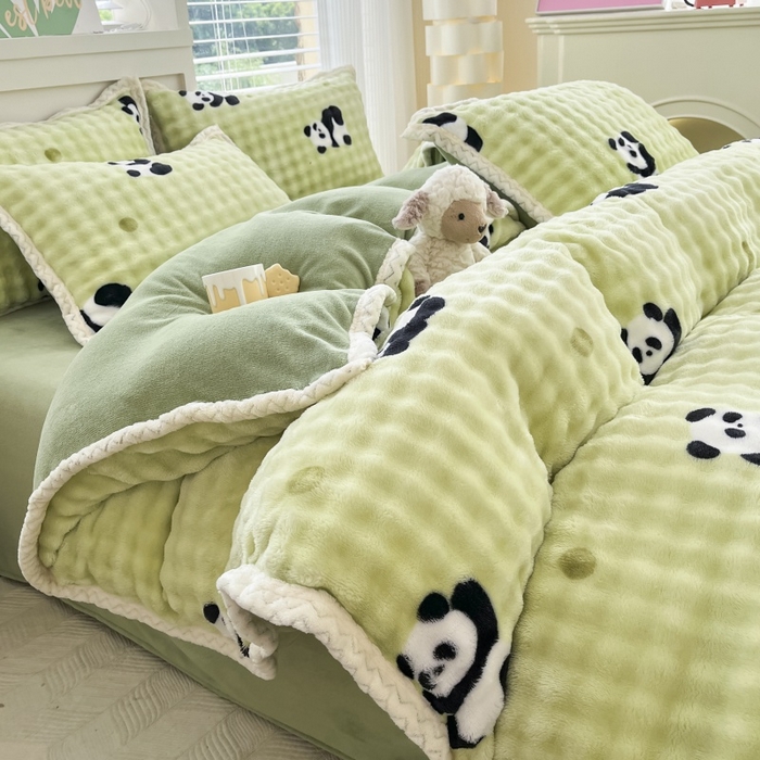 91家纺网 家纺一手货源 找家纺 金喜 2024新款泡泡牛奶绒四件套-欧帝莎 泡泡牛奶绒-萌兰