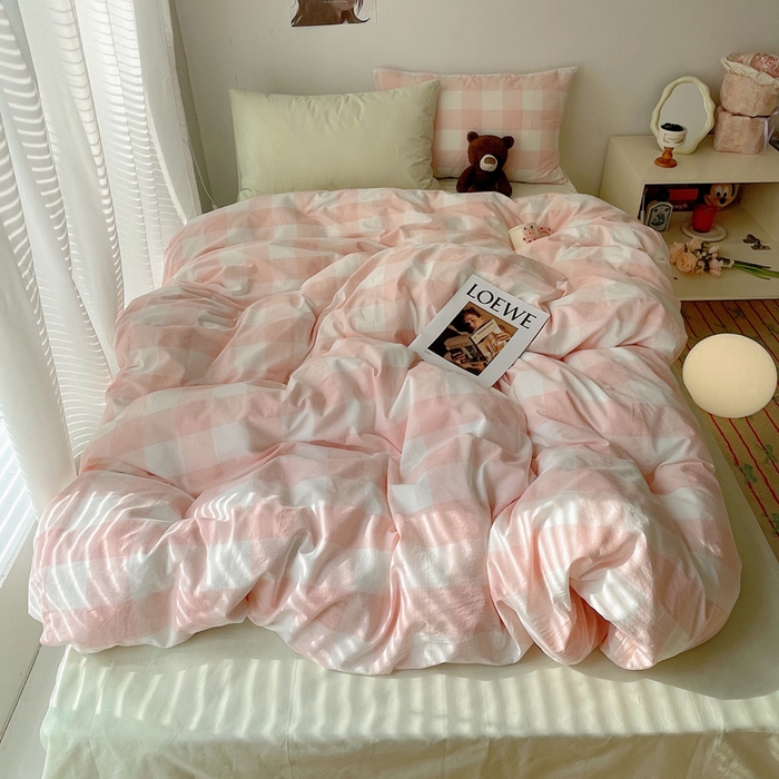 91家纺网 家纺一手货源 找家纺 繁花家居 2024新款亲肤混搭印花四件套系列（提供买家秀） 混搭-粉方格