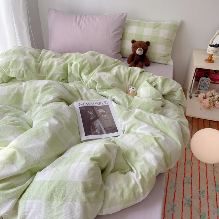 91家纺网 家纺一手货源 找家纺 繁花家居 2024新款亲肤混搭印花四件套系列（提供买家秀） 混搭-蜜瓜绿方格