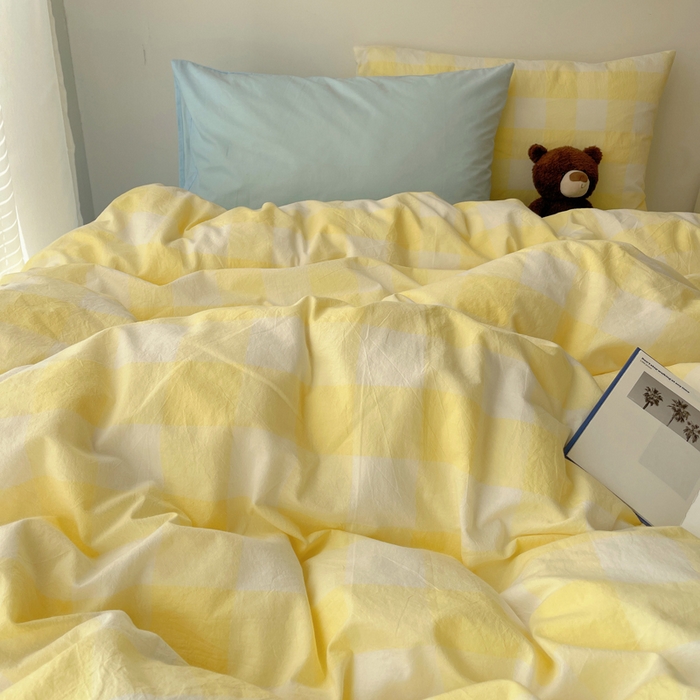 91家纺网 家纺一手货源 找家纺 繁花家居 2024新款亲肤混搭印花四件套系列（提供买家秀） 混搭-奶黄方格