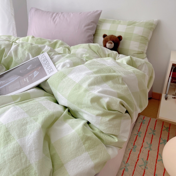 91家纺网 家纺一手货源 找家纺 繁花家居 2024新款亲肤混搭印花四件套系列（提供买家秀） 混搭-蜜瓜绿方格