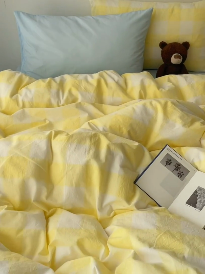 91家纺网 家纺一手货源 找家纺 繁花家居 2024新款亲肤混搭印花四件套系列（提供买家秀） 混搭-奶黄方格