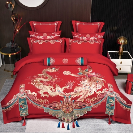 91家纺网 家纺一手货源 找家纺 （总）皇潮婚庆馆 新款新疆长绒棉高端婚庆刺绣四件套