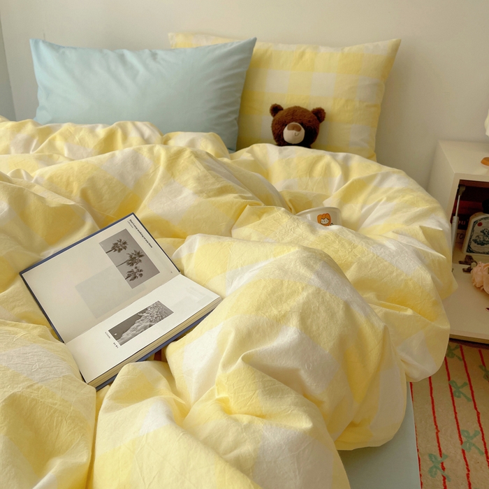 91家纺网 家纺一手货源 找家纺 繁花家居 2024新款亲肤混搭印花四件套系列（提供买家秀） 混搭-奶黄方格