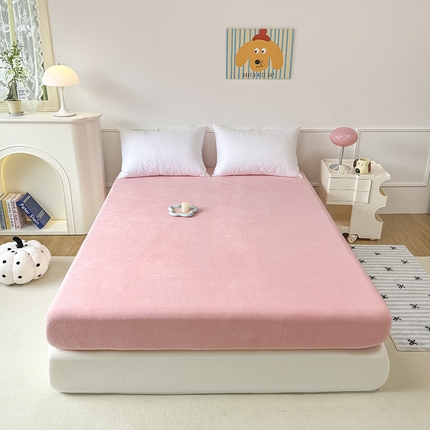 觅妮家纺 2025新款全消光200g保暖牛奶绒纯色简约款床笠 浅粉