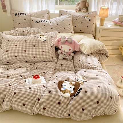 91家纺网 家纺一手货源 找家纺 （总）星座家纺 2025新款三丽鸥毛巾绣牛奶绒四件套