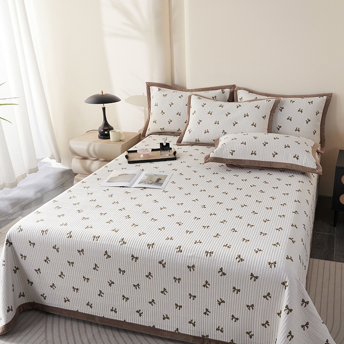 91家纺网 家纺一手货源 找家纺 莎果家纺 2025秋冬一面天丝一面绒高温砂洗床盖三件套 小香风-咖