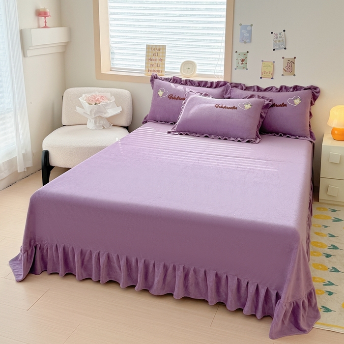 91家纺网 家纺一手货源 找家纺 金米诺 2024新款牛奶绒毛巾绣四件套 紫色