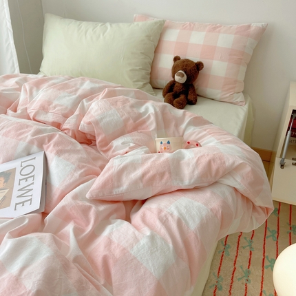 91家纺网 家纺一手货源 找家纺 繁花家居 2024新款亲肤混搭印花四件套系列（提供买家秀） 混搭-粉方格