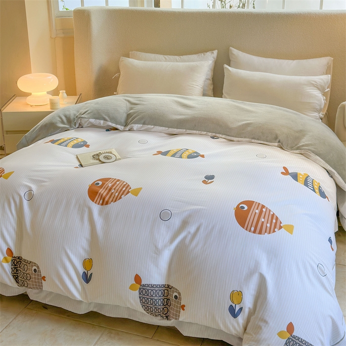 91家纺网 家纺一手货源 找家纺 7V 2024新款单件被套A纯棉B牛奶绒轻奢大宽边一字绣A类133*76全棉喷气宽幅长绒棉高克重全工艺牛奶绒 罗非鱼