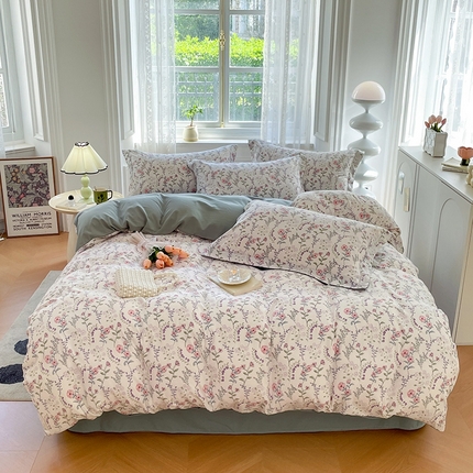 91家纺网 家纺一手货源 找家纺 yyds网供 2024新款小清新四件套田园风法式花卉三件套非全棉纯棉小碎花INS风 法式意境