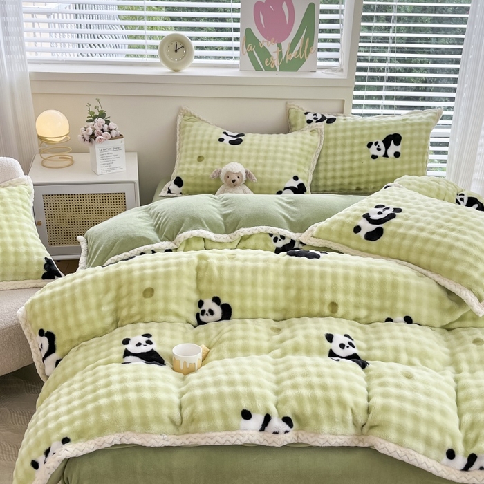 91家纺网 家纺一手货源 找家纺 金喜 2024新款泡泡牛奶绒四件套-欧帝莎 泡泡牛奶绒-萌兰