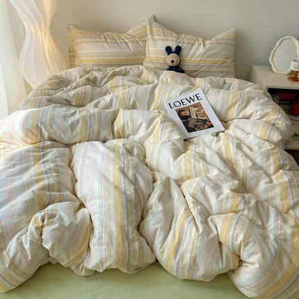 91家纺网 家纺一手货源 找家纺 （总）繁花家居 2024新款法式浪漫条纹水洗棉四件套-风格二