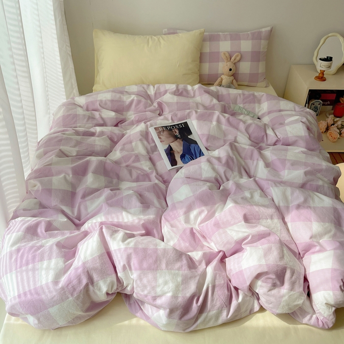 91家纺网 家纺一手货源 找家纺 繁花家居 2024新款亲肤混搭印花四件套系列（提供买家秀） 混搭-芋紫方格