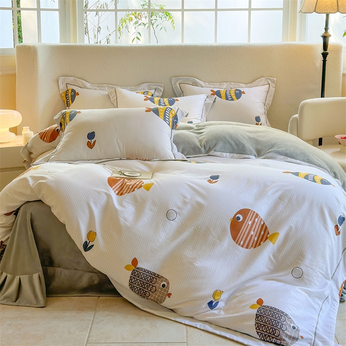 91家纺网 家纺一手货源 找家纺 7V 2025新款A纯棉B牛奶绒轻奢大宽边一字绣四件套A类133*76全棉喷气宽幅长绒棉高克重全工艺牛奶绒 罗非鱼