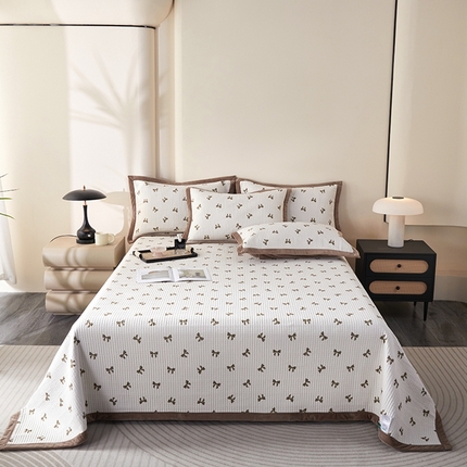 莎果家纺 2025秋冬一面天丝一面绒高温砂洗床盖三件套 小香风-咖