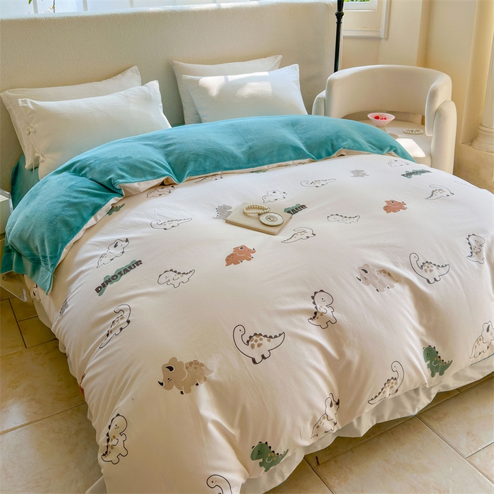 91家纺网 家纺一手货源 找家纺 7V 2024新款单件被套A纯棉B牛奶绒轻奢大宽边一字绣A类133*76全棉喷气宽幅长绒棉高克重全工艺牛奶绒 侏罗纪