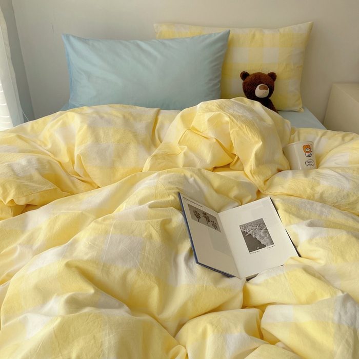 91家纺网 家纺一手货源 找家纺 繁花家居 2024新款亲肤混搭印花四件套系列（提供买家秀） 混搭-奶黄方格