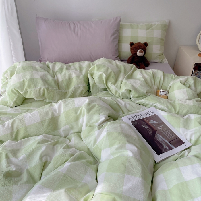 91家纺网 家纺一手货源 找家纺 繁花家居 2024新款亲肤混搭印花四件套系列（提供买家秀） 混搭-蜜瓜绿方格