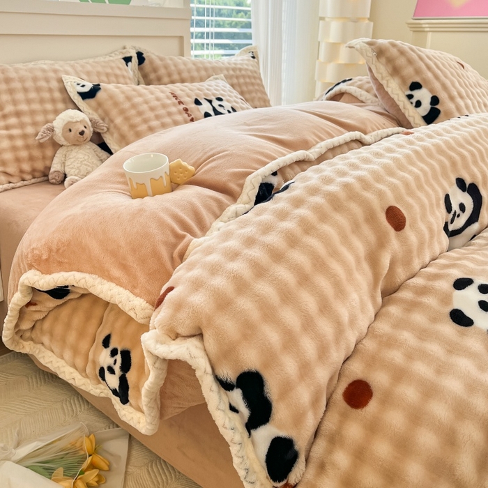 91家纺网 家纺一手货源 找家纺 金喜 2024新款泡泡牛奶绒四件套-欧帝莎 泡泡牛奶绒-福宝