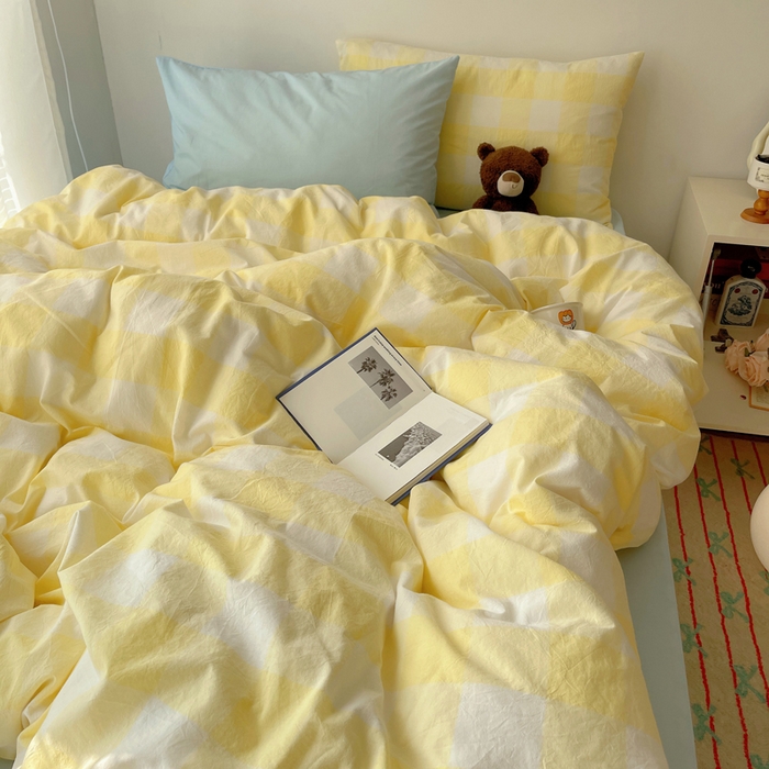 91家纺网 家纺一手货源 找家纺 繁花家居 2024新款亲肤混搭印花四件套系列（提供买家秀） 混搭-奶黄方格