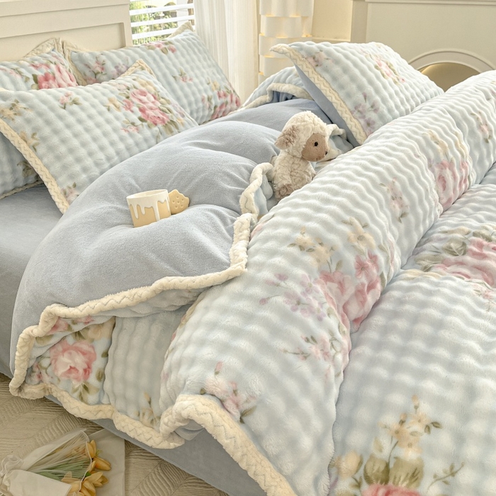 91家纺网 家纺一手货源 找家纺 金喜 2024新款泡泡牛奶绒四件套-欧帝莎 泡泡牛奶绒-花开朵朵