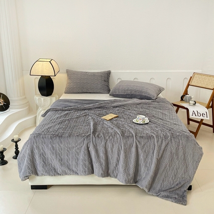 云玲时尚 2025新款高克重360g兔毛麻花绒盖毯 灰