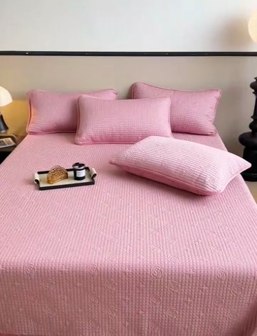 91家纺网 家纺一手货源 找家纺 羽爱家纺 2024新款A类莫代尔宝宝绒床盖三件套 豆沙粉