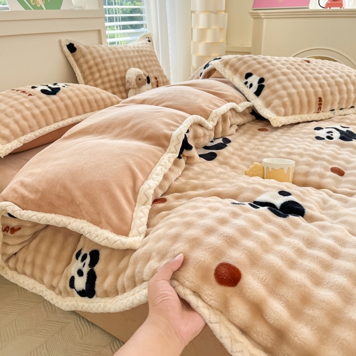 91家纺网 家纺一手货源 找家纺 金喜 2024新款泡泡牛奶绒四件套-欧帝莎 泡泡牛奶绒-福宝