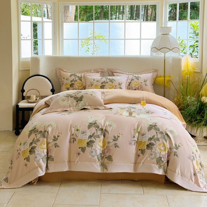 91家纺网 家纺一手货源 找家纺 7V 2024新款单件被套A纯棉B牛奶绒轻奢大宽边一字绣A类133*76全棉喷气宽幅长绒棉高克重全工艺牛奶绒 花绘-粉