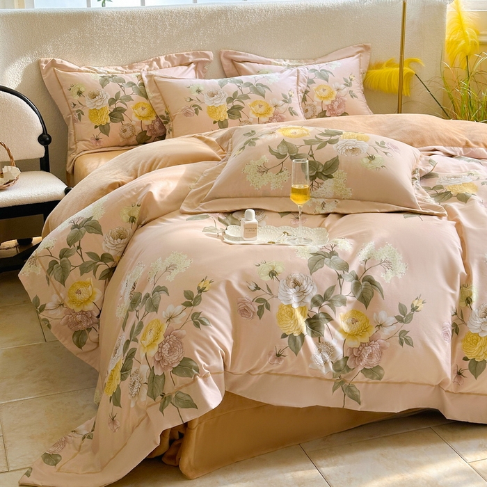 91家纺网 家纺一手货源 找家纺 7V 2024新款单件被套A纯棉B牛奶绒轻奢大宽边一字绣A类133*76全棉喷气宽幅长绒棉高克重全工艺牛奶绒 花绘-粉