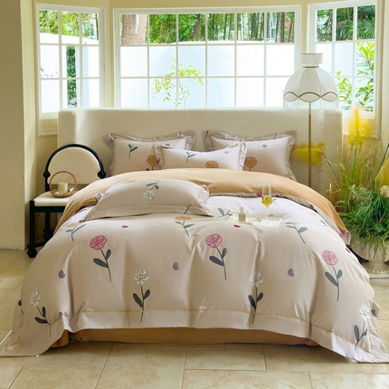 7V 2024新款单件被套A纯棉B牛奶绒轻奢大宽边一字绣A类133*76全棉喷气宽幅长绒棉高克重全工艺牛奶绒 卉雅