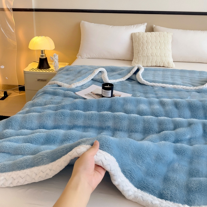 91家纺网 家纺一手货源 找家纺 （总）金喜 2024新款亲肤舒适纯色兔毛绒毯多用途毛毯办公室午睡毯家用毛毯被 