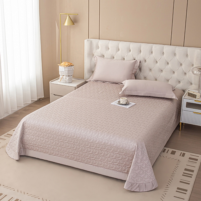 91家纺网 家纺一手货源 找家纺 金喜 2024新款100支全棉床盖三件套系列 粉灰