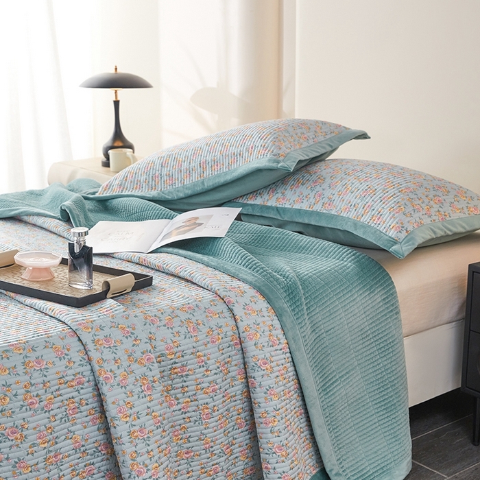 91家纺网 家纺一手货源 找家纺 莎果家纺 2025秋冬一面天丝一面绒高温砂洗床盖三件套 香悦