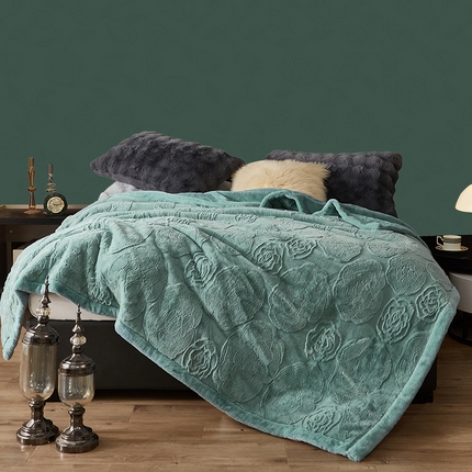 91家纺网 家纺一手货源 找家纺  2025新款结婚用加厚仿貂毛毯保暖皮草毯双层秋冬季拉舍尔毯双人盖毯 挚爱（绿）