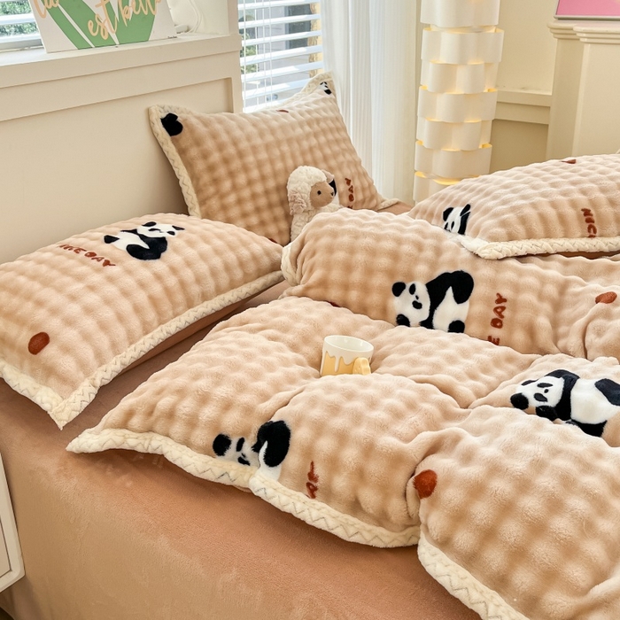 91家纺网 家纺一手货源 找家纺 金喜 2024新款泡泡牛奶绒四件套-欧帝莎 泡泡牛奶绒-福宝