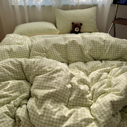 91家纺网 家纺一手货源 找家纺 （总）繁花家居 2024新款简约格子水洗棉四件套系列