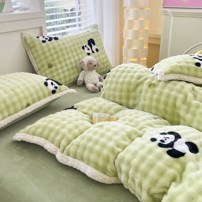 91家纺网 家纺一手货源 找家纺 金喜 2024新款泡泡牛奶绒四件套-欧帝莎 泡泡牛奶绒-萌兰